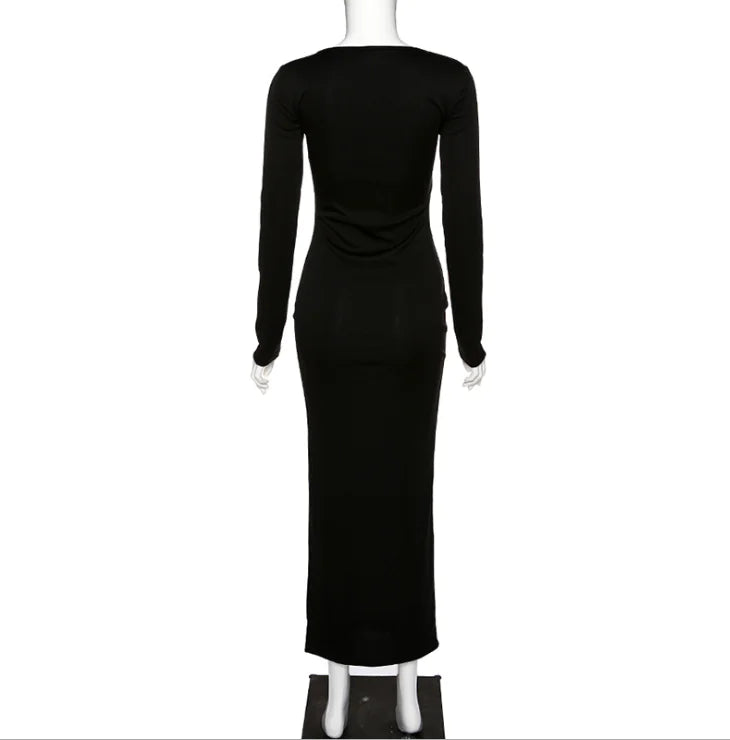 Slim Fit Dress with Square Neck and Side Slit